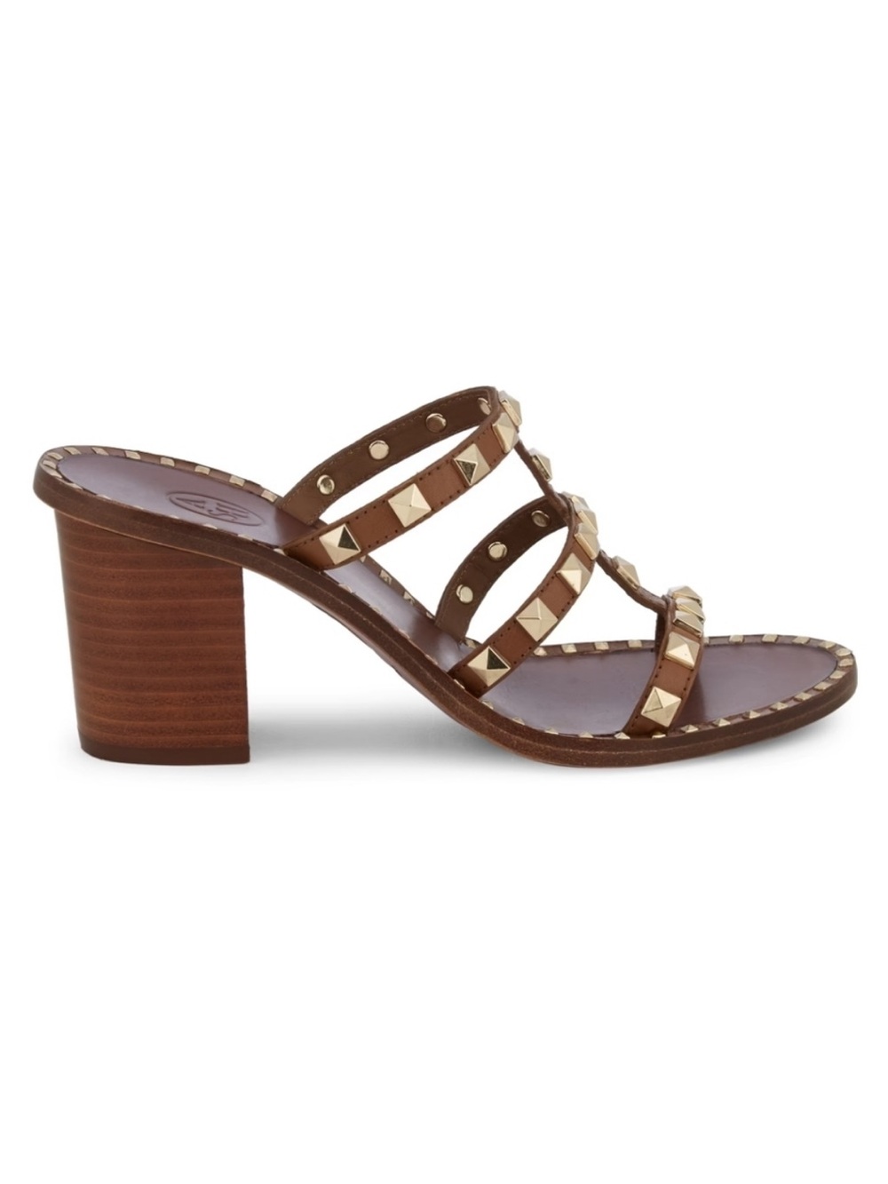 Ash Brown Leather Studded Block Heel Mules *never worn*
